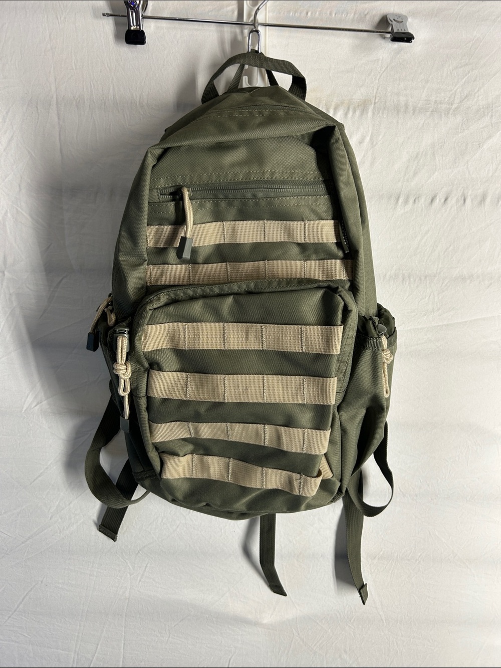 Olive Green Tactical Backpack with Tan Webbing - Men